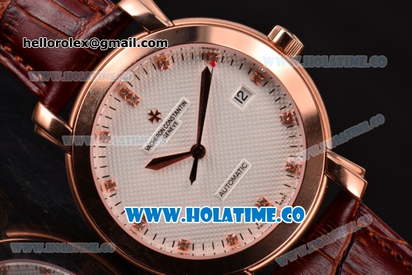 Vacheron Constantin Malte Swiss ETA 2824 Automatic Rose Gold Case with Diamonds Markers and White Dial - Click Image to Close